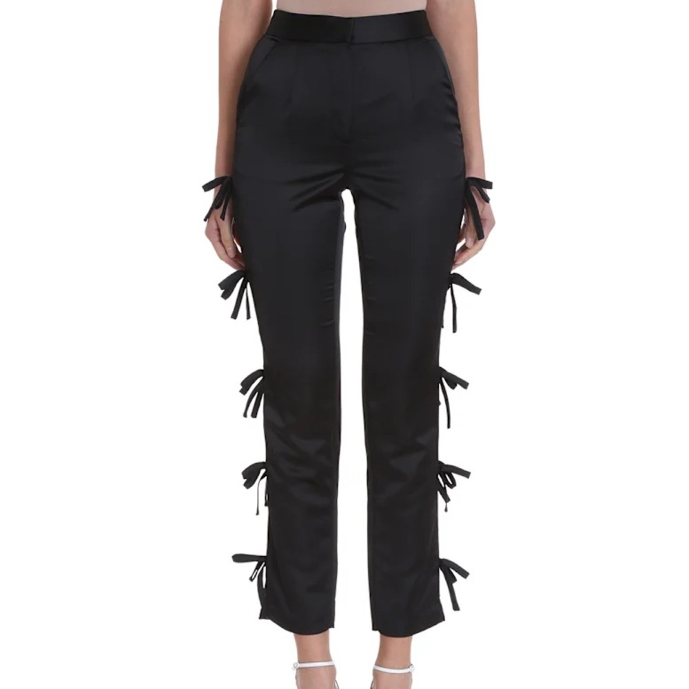 Self-Portrait Black Taffeta Bow Trouser Pant